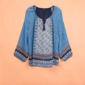 Beautiful Size 3XL Boho Semi Sheer Long Sleeve Blouse